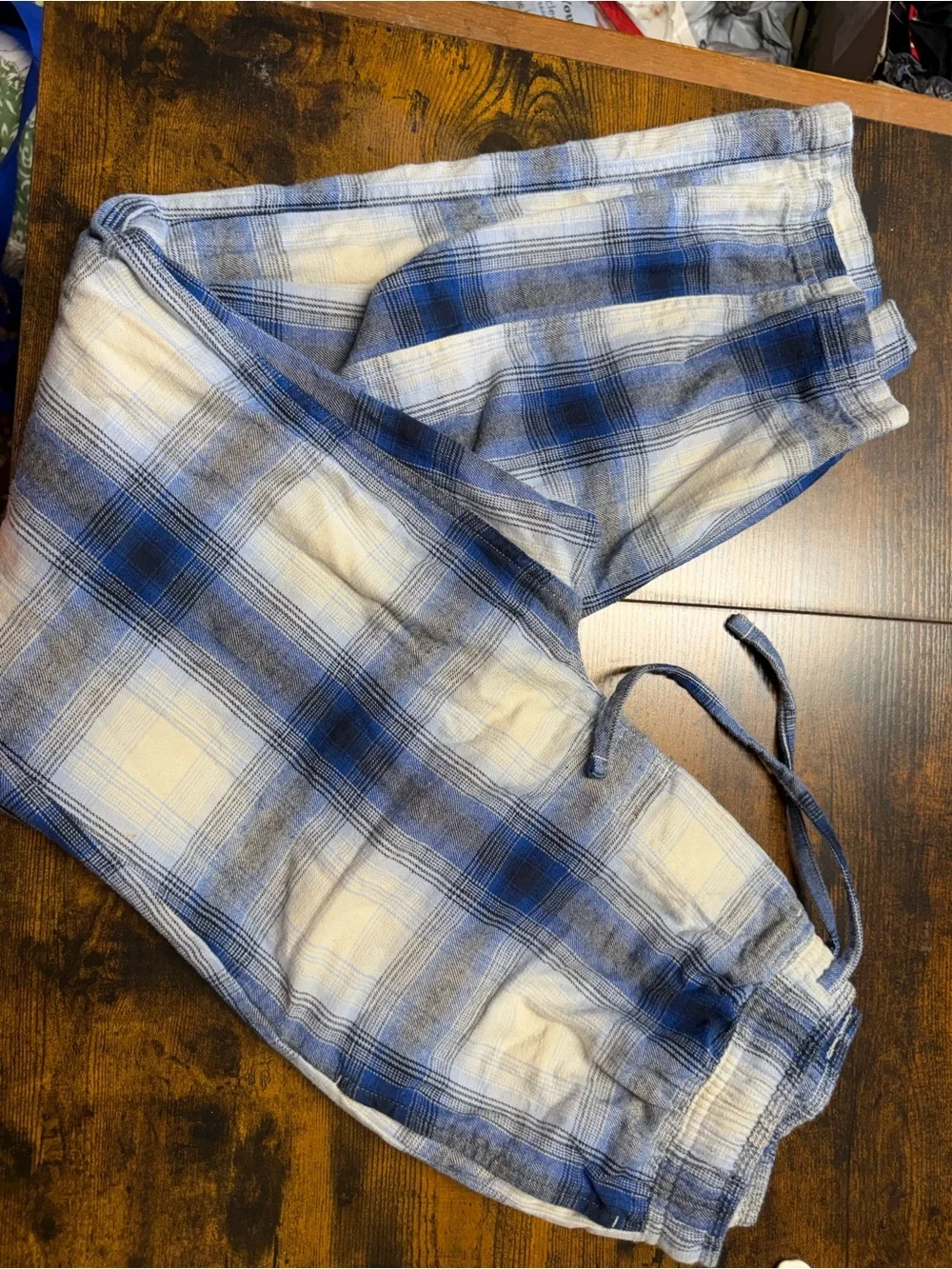 Eddie Bauer Men's Blue Plaid Lounge PJs - Casual Drawstring